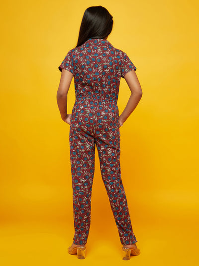 Maroon Floral Print Jumpsuit