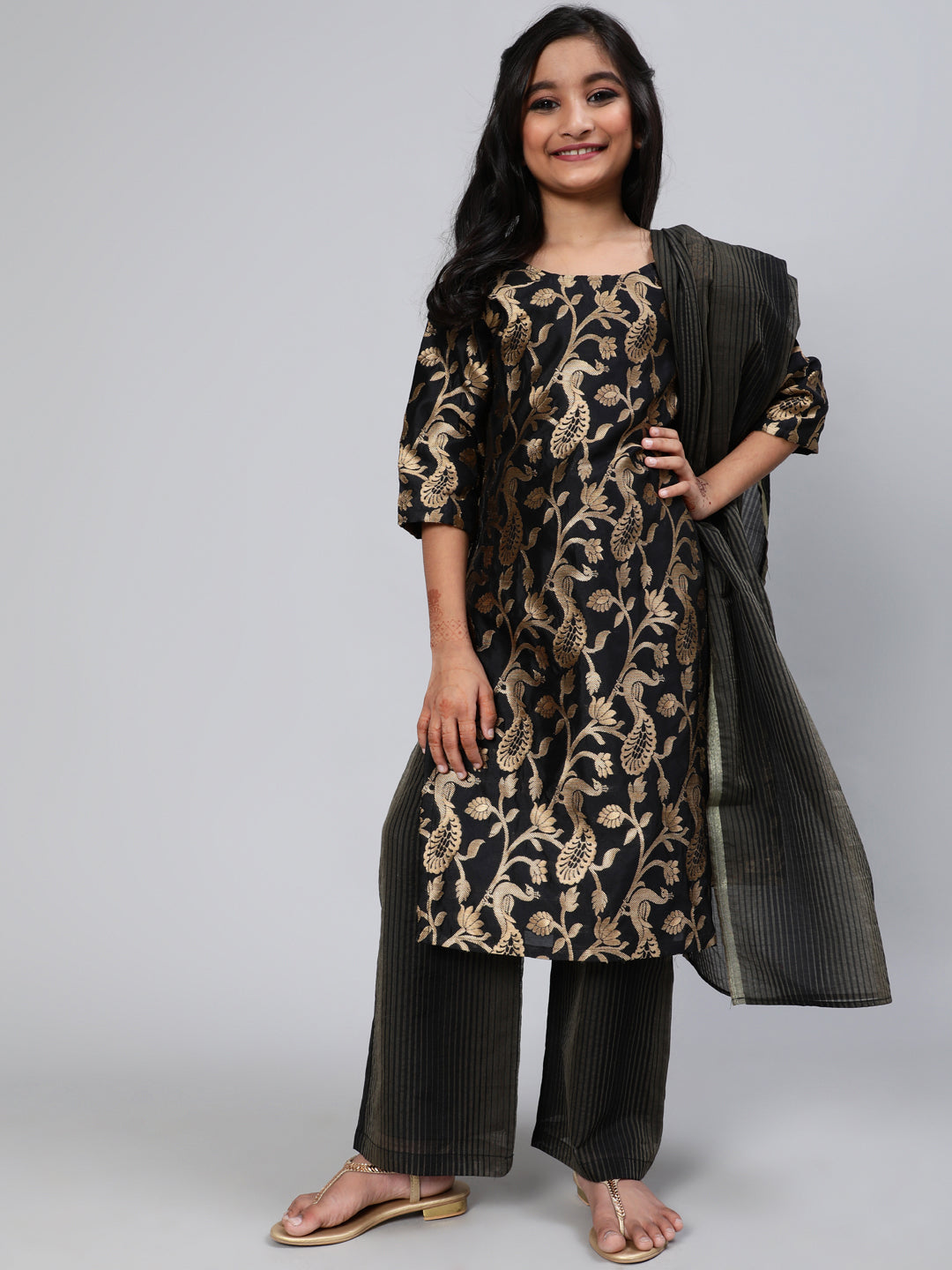 Blue Brocade Designed Kurta Palazzo With Dupatta