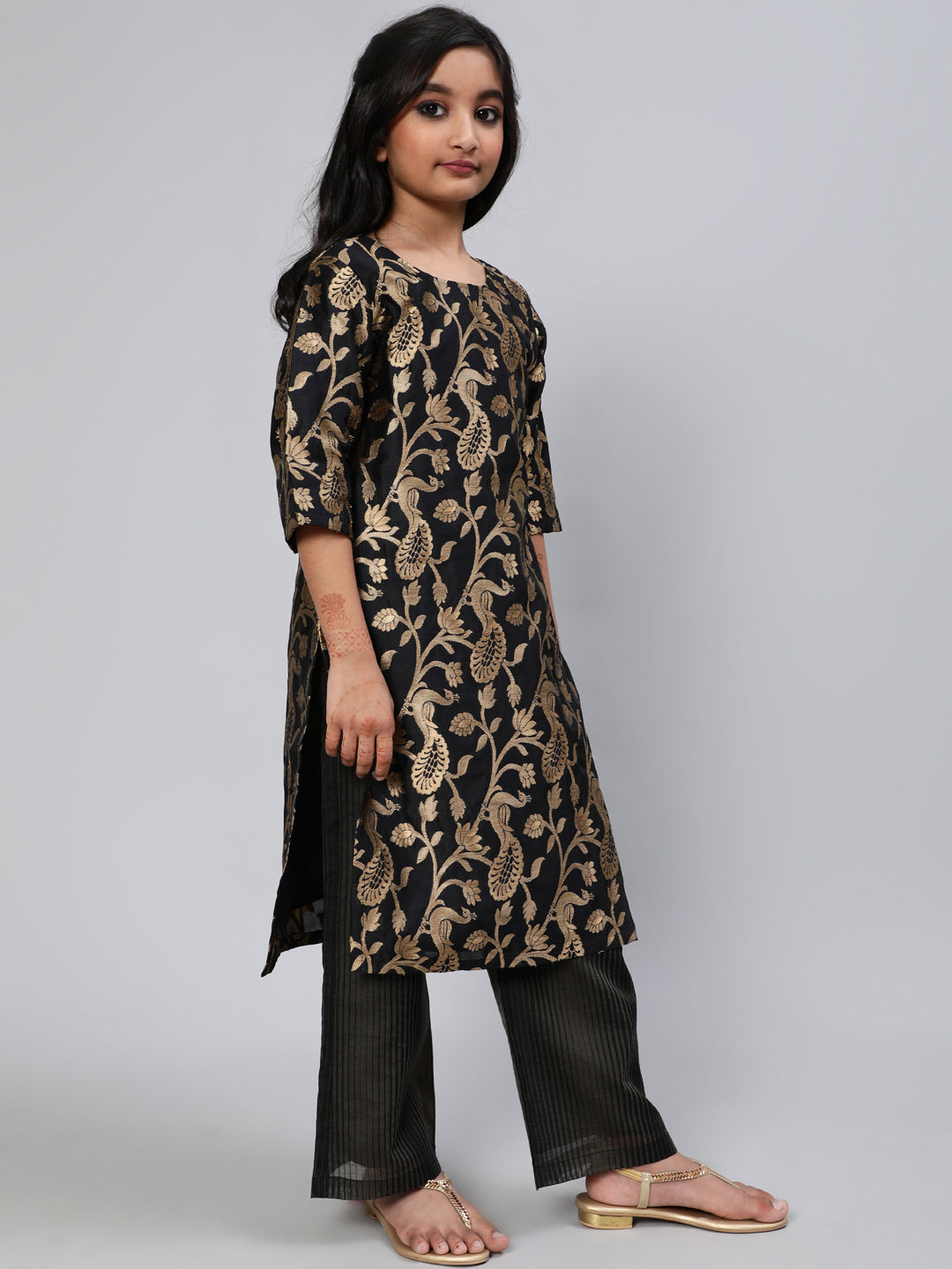 Blue Brocade Designed Kurta Palazzo With Dupatta