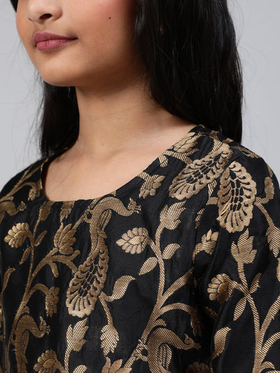 Blue Brocade Designed Kurta Palazzo With Dupatta