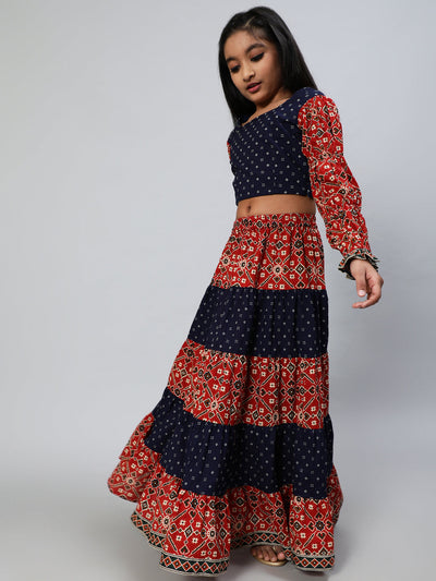 Maroon & Blue Patola Print Lehenga Choli