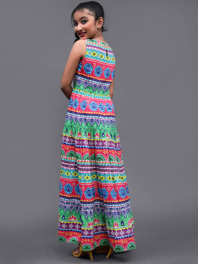 Multicolor Floral Print Tiered Maxi Dress