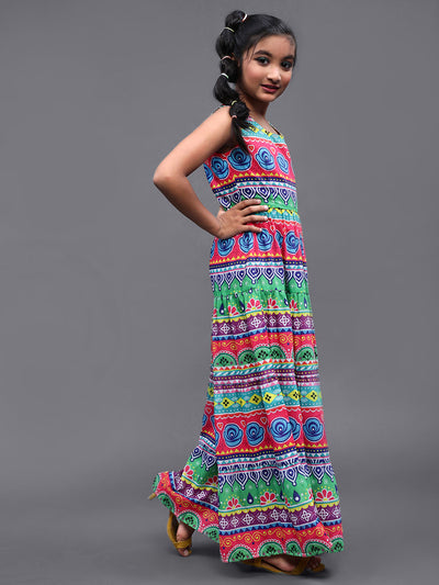 Multicolor Floral Print Tiered Maxi Dress