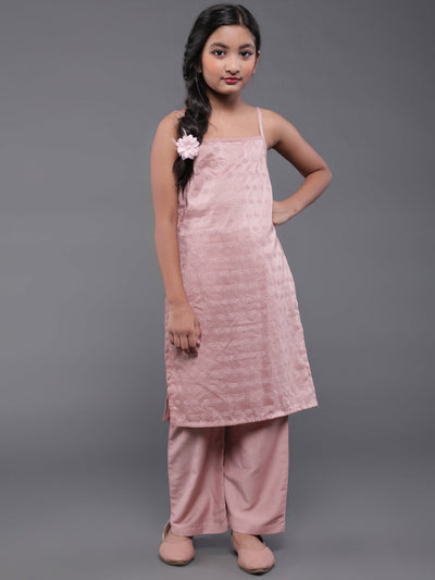 Rose Gold Schiffli Designed Kurta With Palazzo