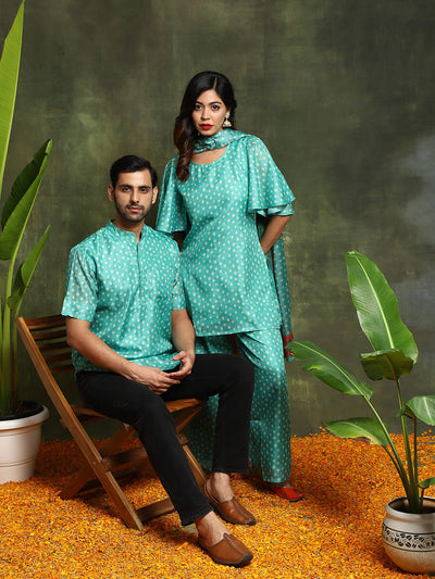 Green Bandhani Print Couple Combo