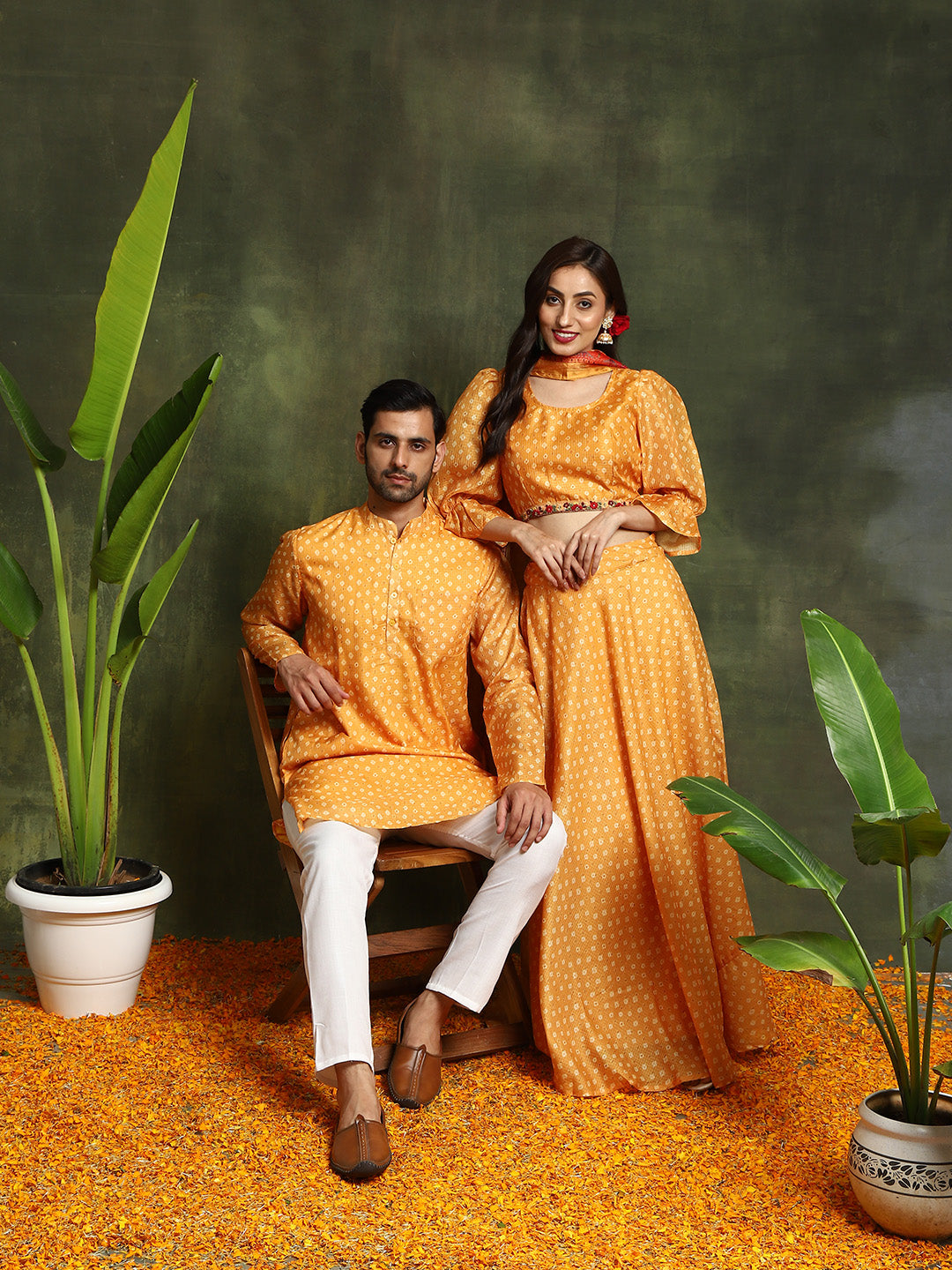 Yellow Digital Printed Couple Combo