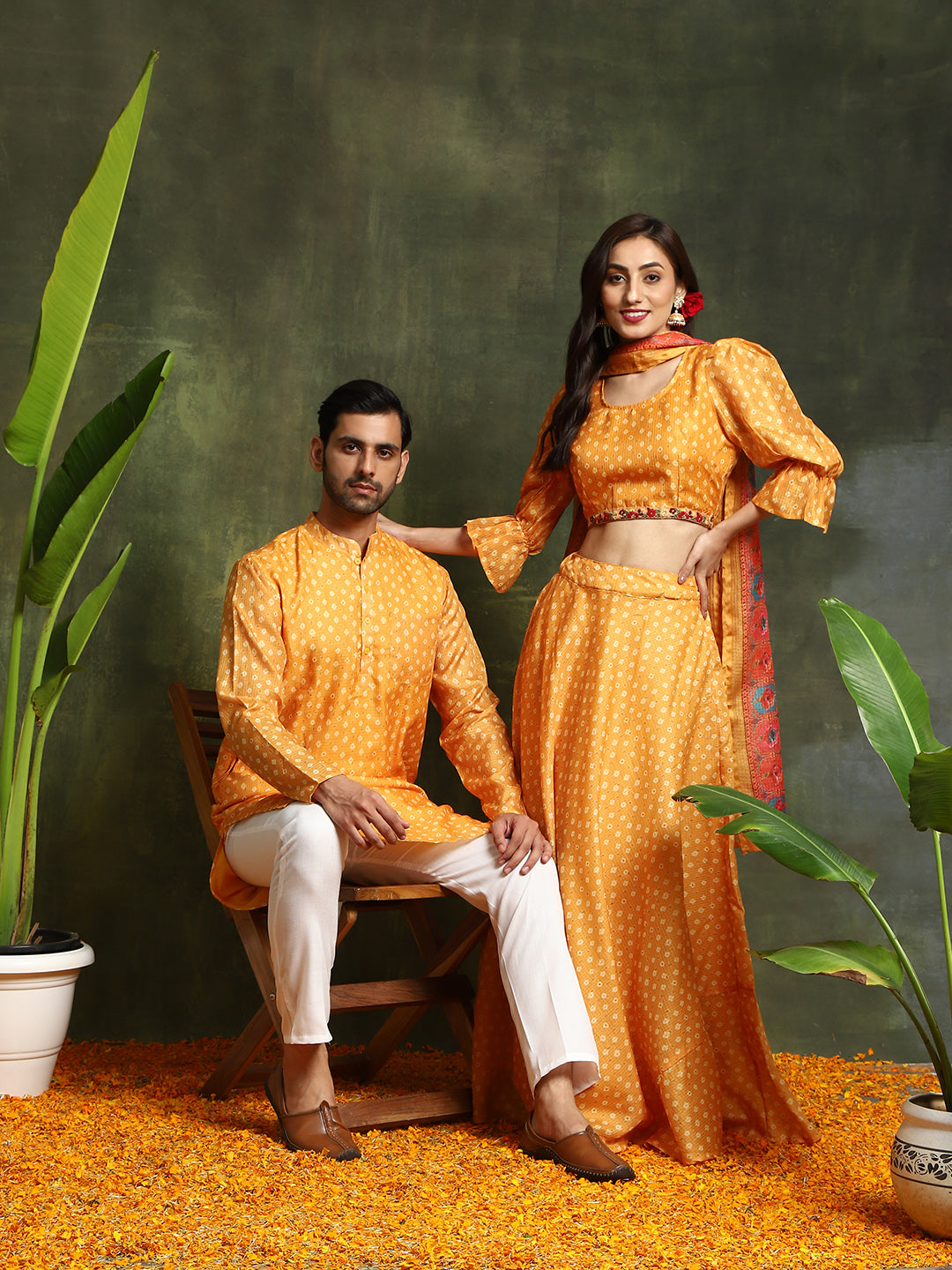 Yellow Digital Printed Couple Combo