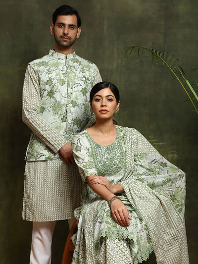 Green Printed Couple Combo Set