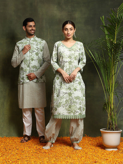 Green Floral Print Couple Combo Set