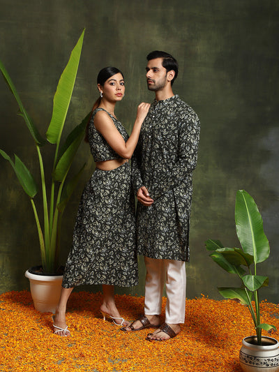 Green Floral Print Couple Combo Set