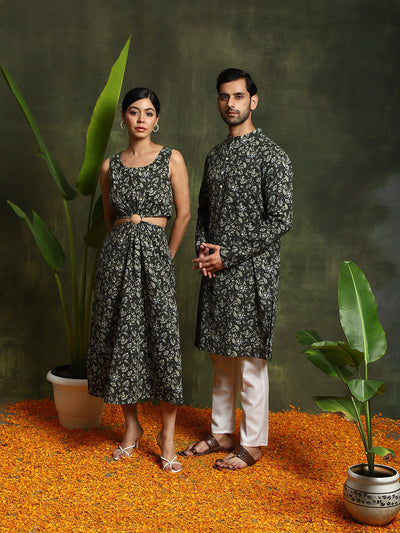 Green Floral Print Couple Combo Set