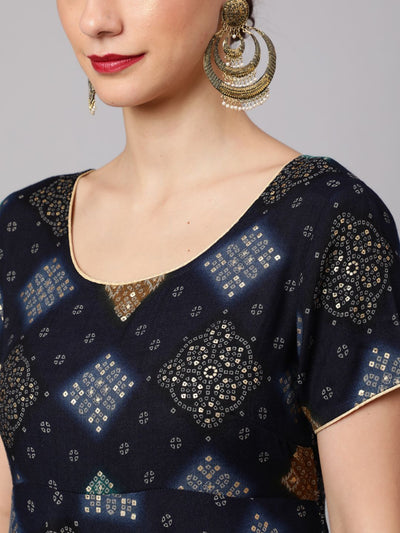 Navy Blue Bandhani Print Anarkali