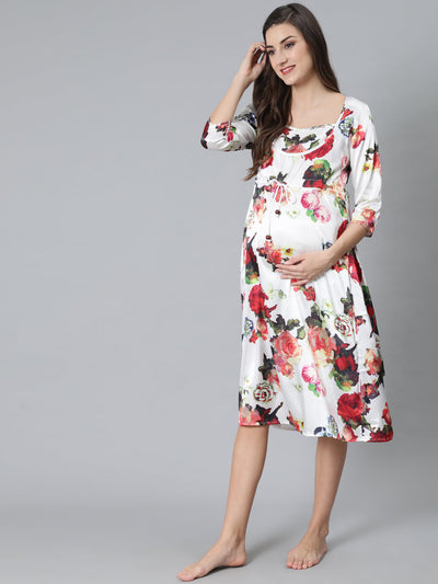 White Floral Print Night Dress