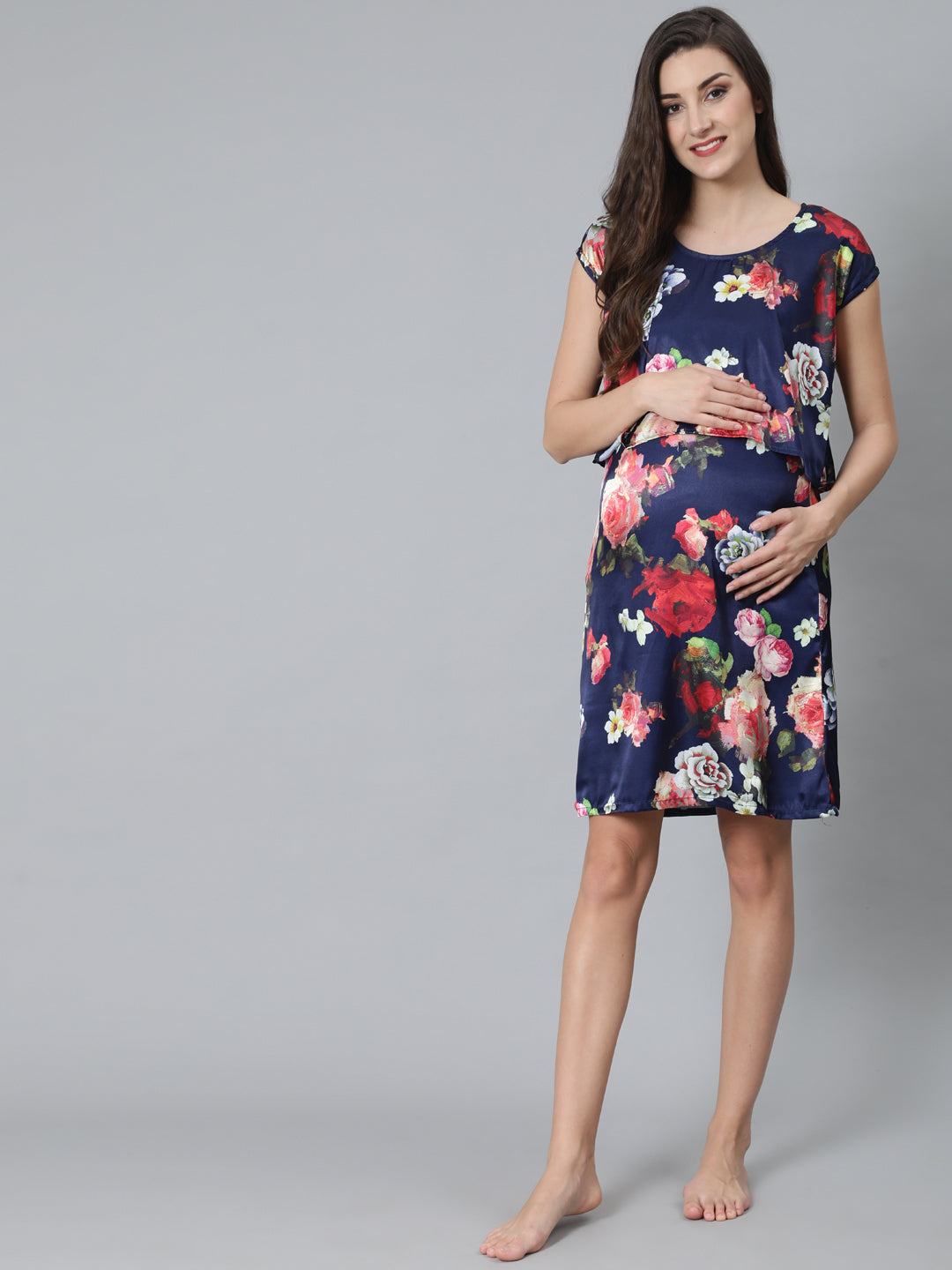 Blue Floral Print Maternity Shift Dress