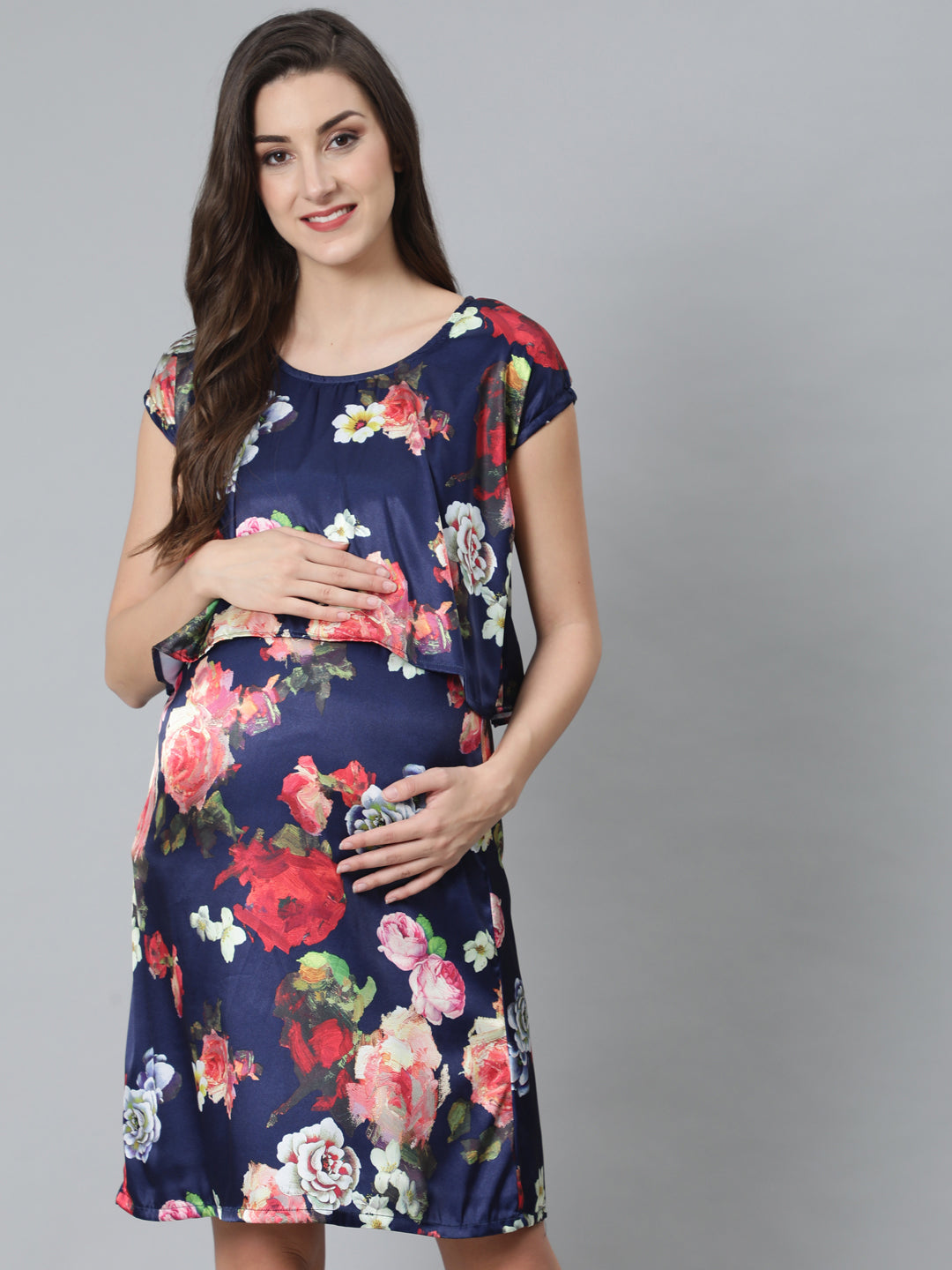 Blue Floral Print Maternity Shift Dress