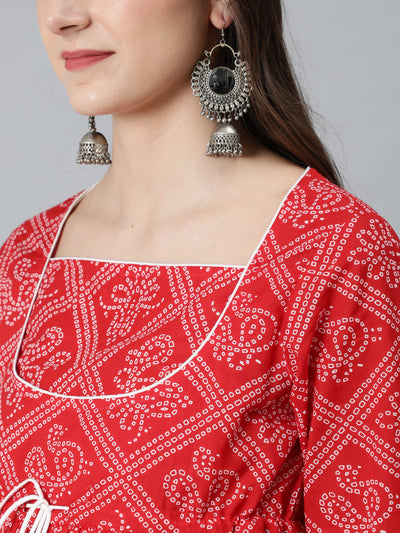 Red Bandhani Print Maternity Tunic