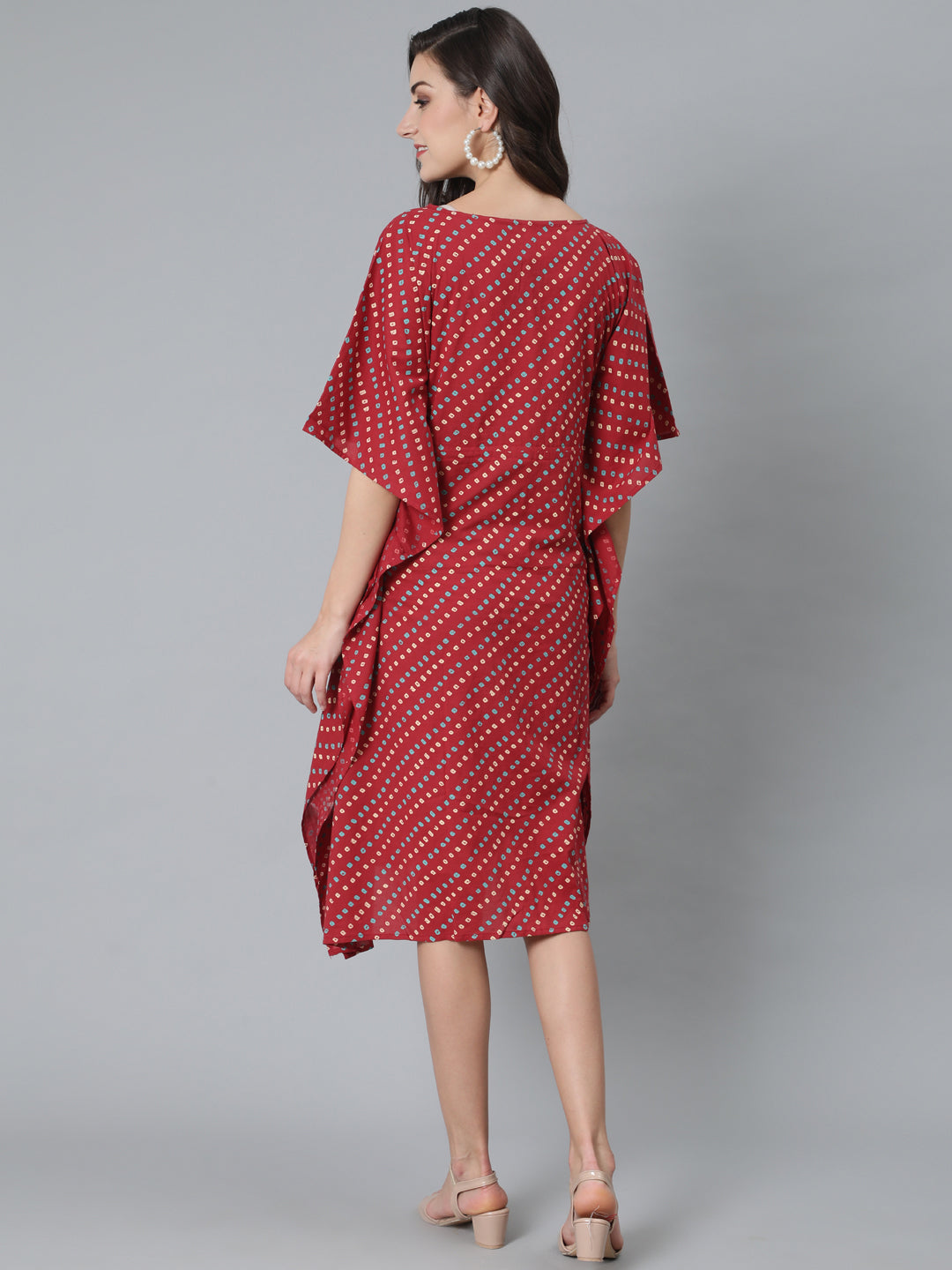 Maroon Bandhani Print Maternity Kaftan Dress