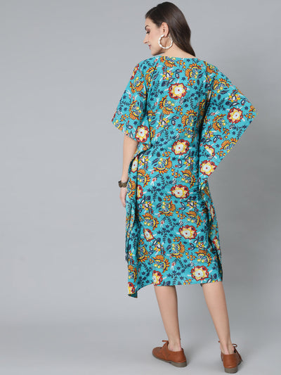 Green Floral Print Kaftan Dress