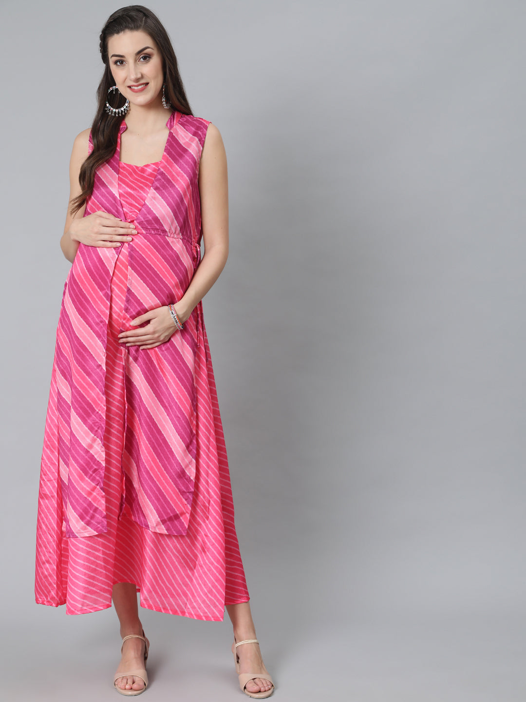 Pink Leheriya Print Maxi Dress