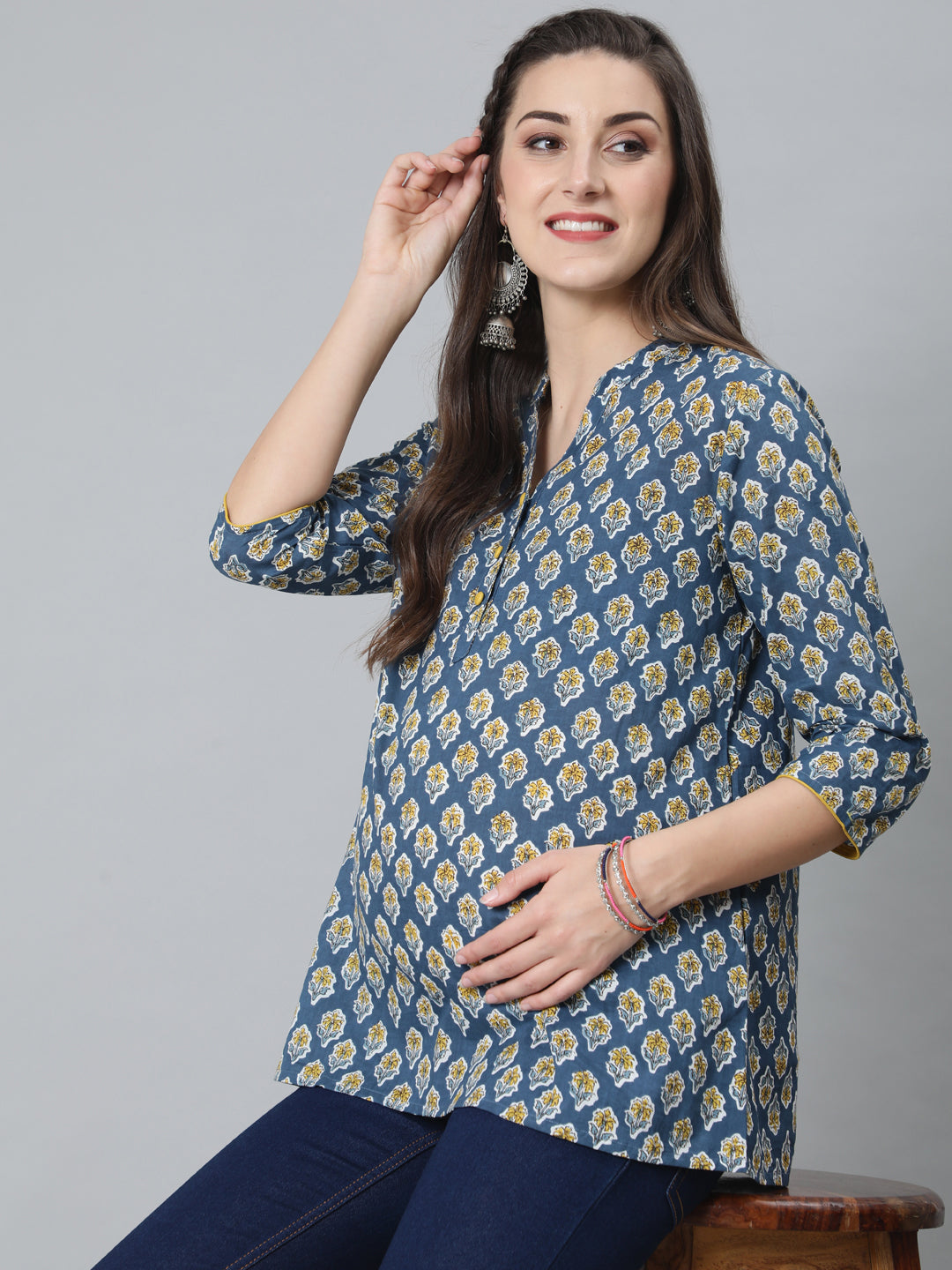 Blue Floral Print Maternity Tunic