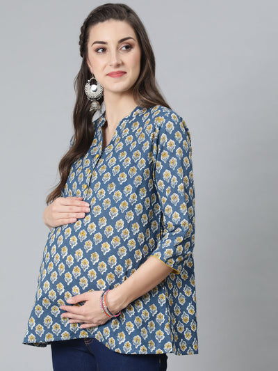 Blue Floral Print Maternity Tunic
