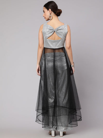 Silver Black Embellished Layered Top With Palazzo