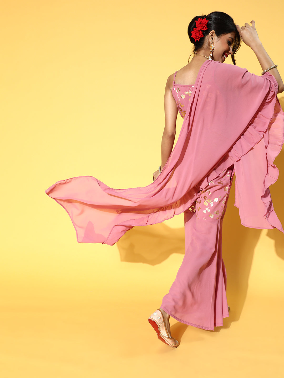 Pink Foil Printed Top Sharara With Dupatta