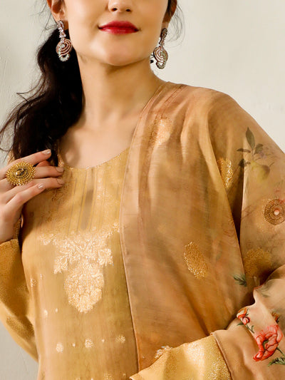 Gold Woven Designed Kurta Palazzo With Dupatta