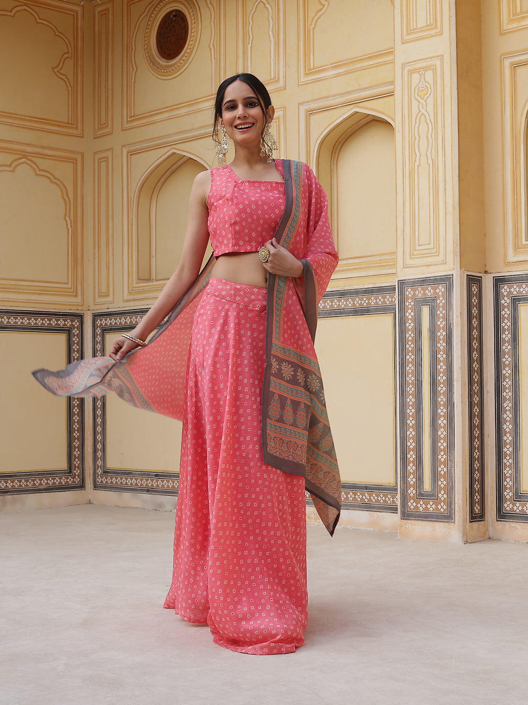 Pink Printed Lehenga Choli With Dupatta