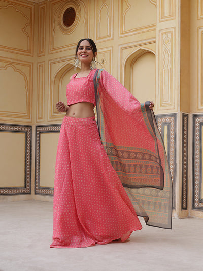 Pink Printed Lehenga Choli With Dupatta