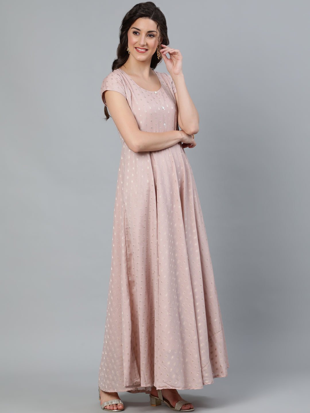 Nude Zari Worked Flared Maxi Dress