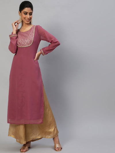 Mauve Gold Foil Print Kurta