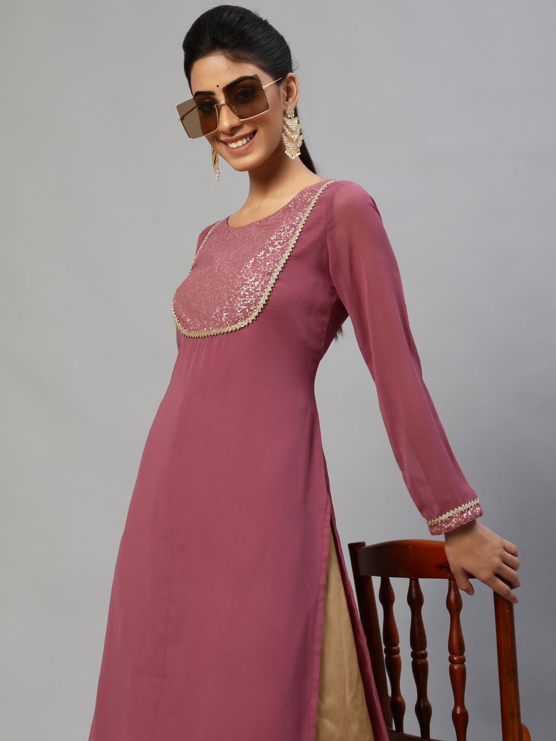 Mauve Gold Foil Print Kurta