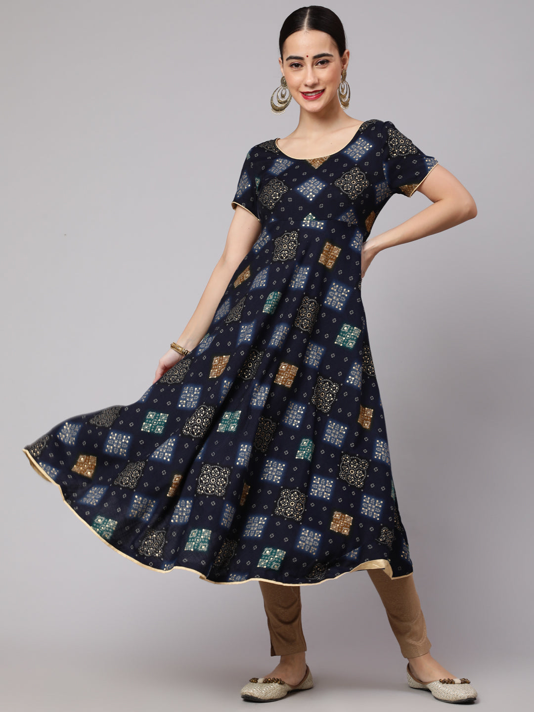 Navy Blue Bandhani Print Anarkali