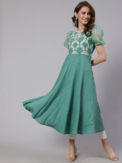 Green Embroidered Anarkali