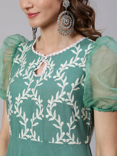 Green Embroidered Anarkali