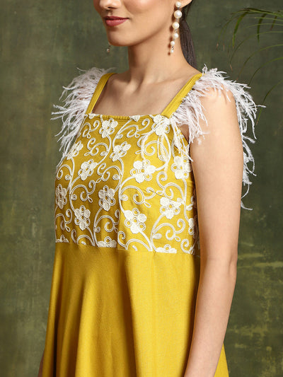 Yellow Embroidered A-Line Kurta