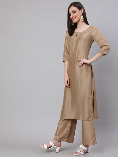 Beige Yoke Sequin Straight Kurta