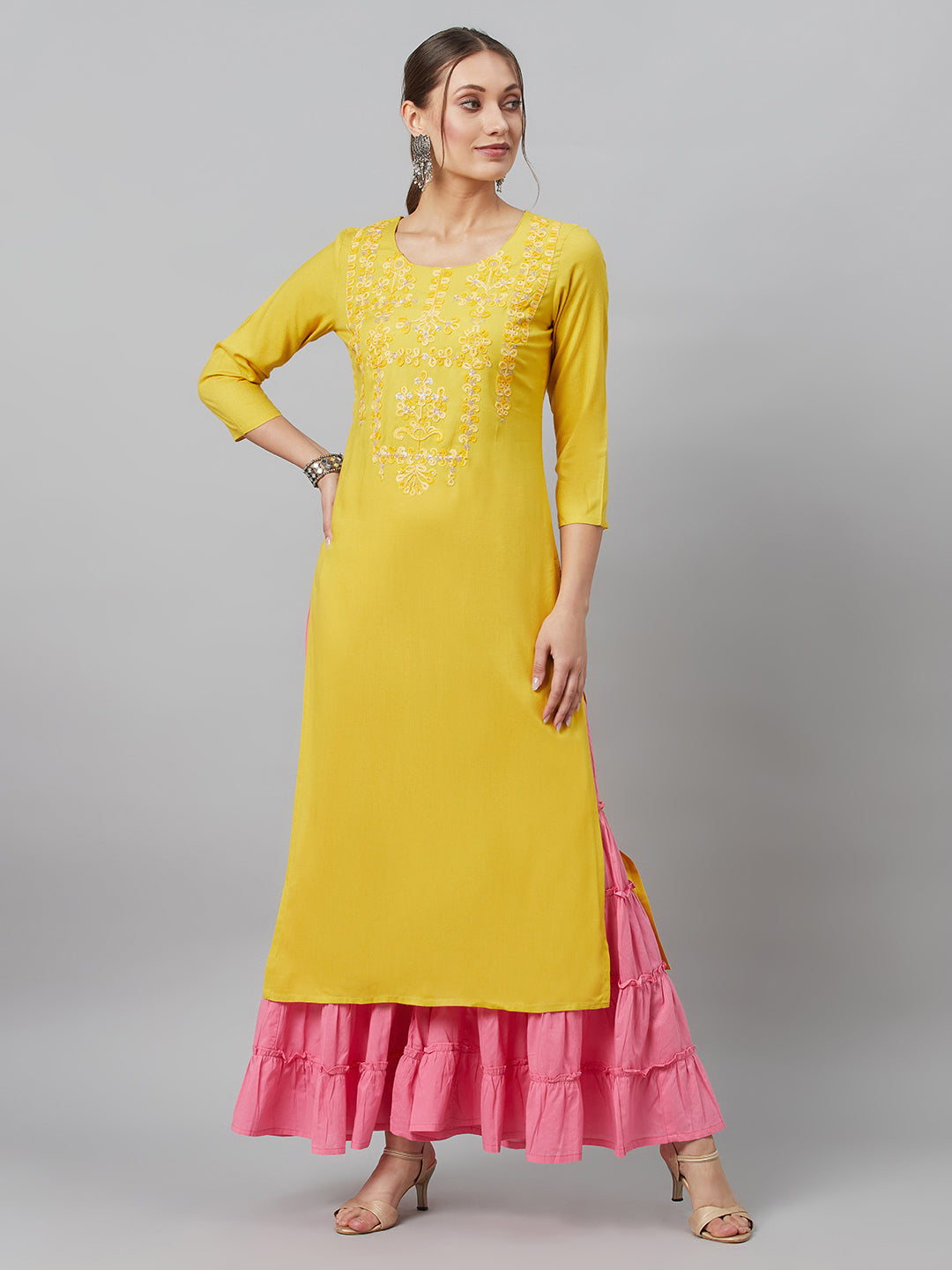 Yellow Embroidered Kurta