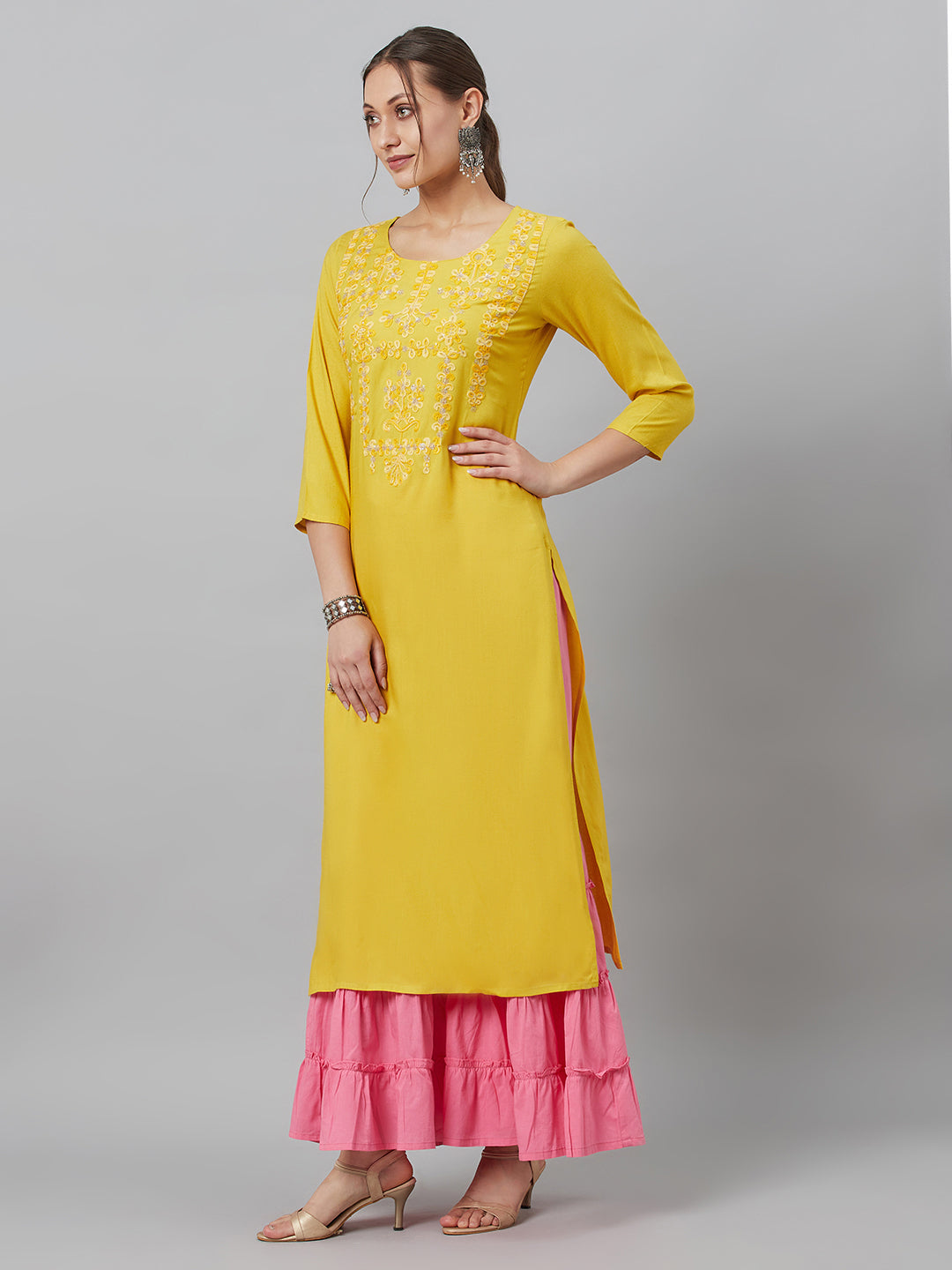 Yellow Embroidered Kurta
