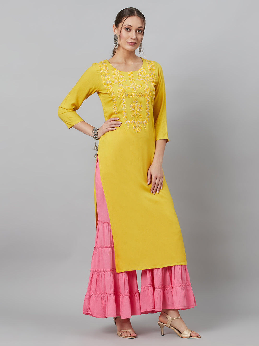 Yellow Embroidered Kurta