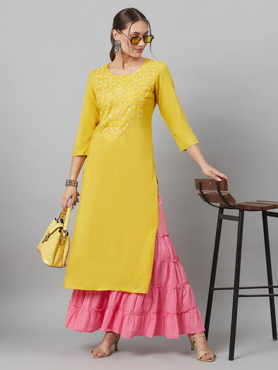 Yellow Embroidered Kurta