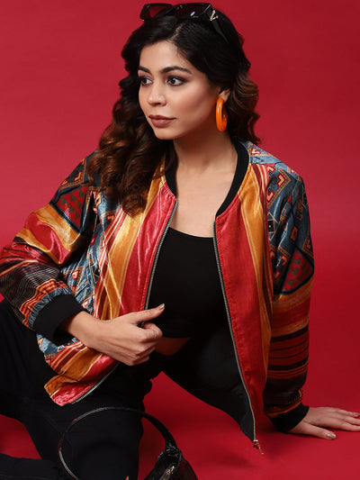 Multicolor Printed Velvet Jacket