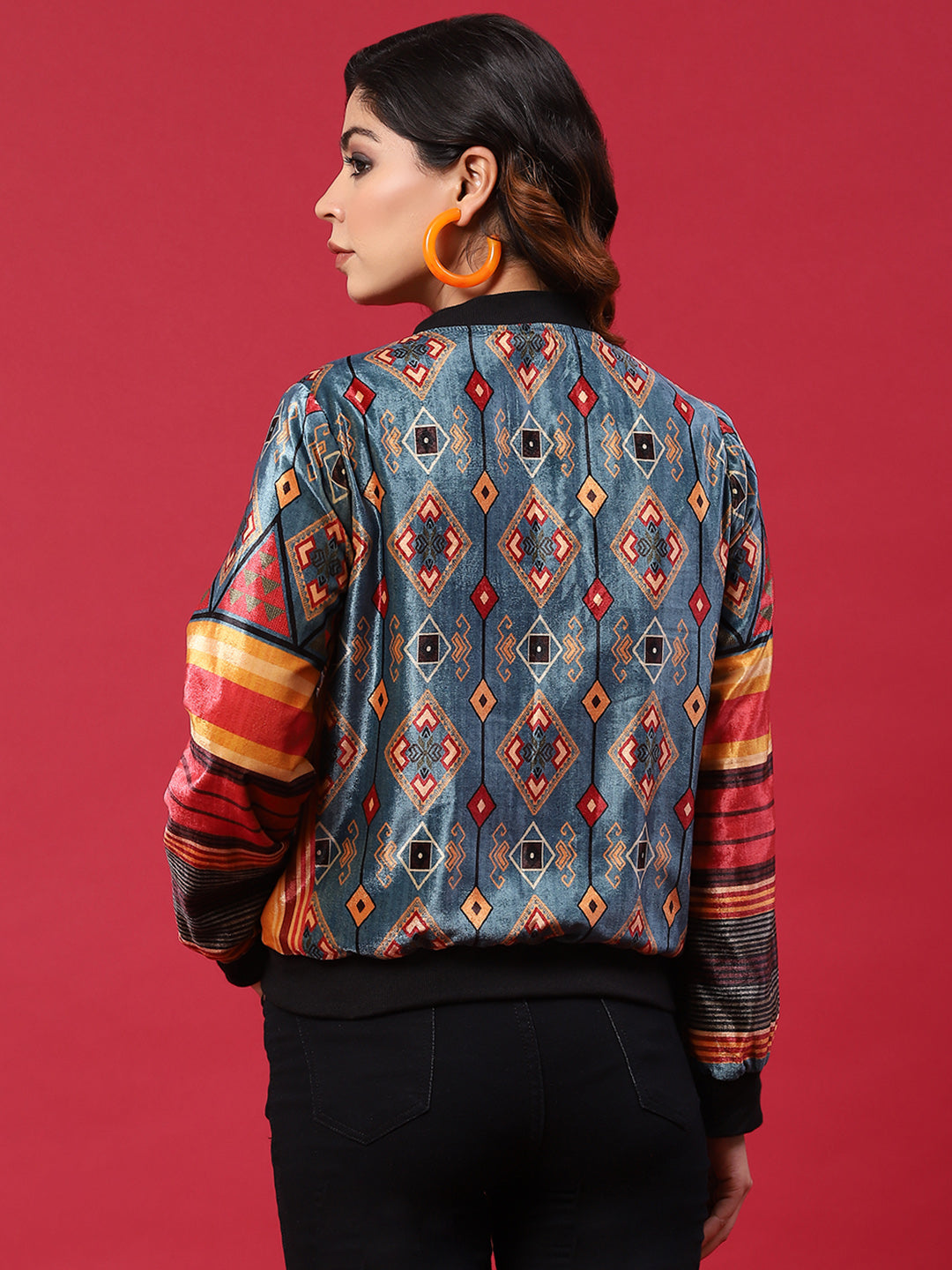 Multicolor Printed Velvet Jacket