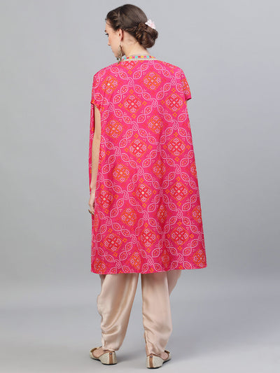 Pink Bandhani Print Top Pant With Jacket