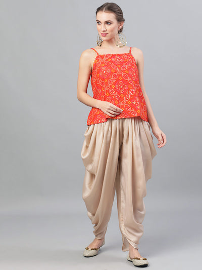 Pink Bandhani Print Top Pant With Jacket