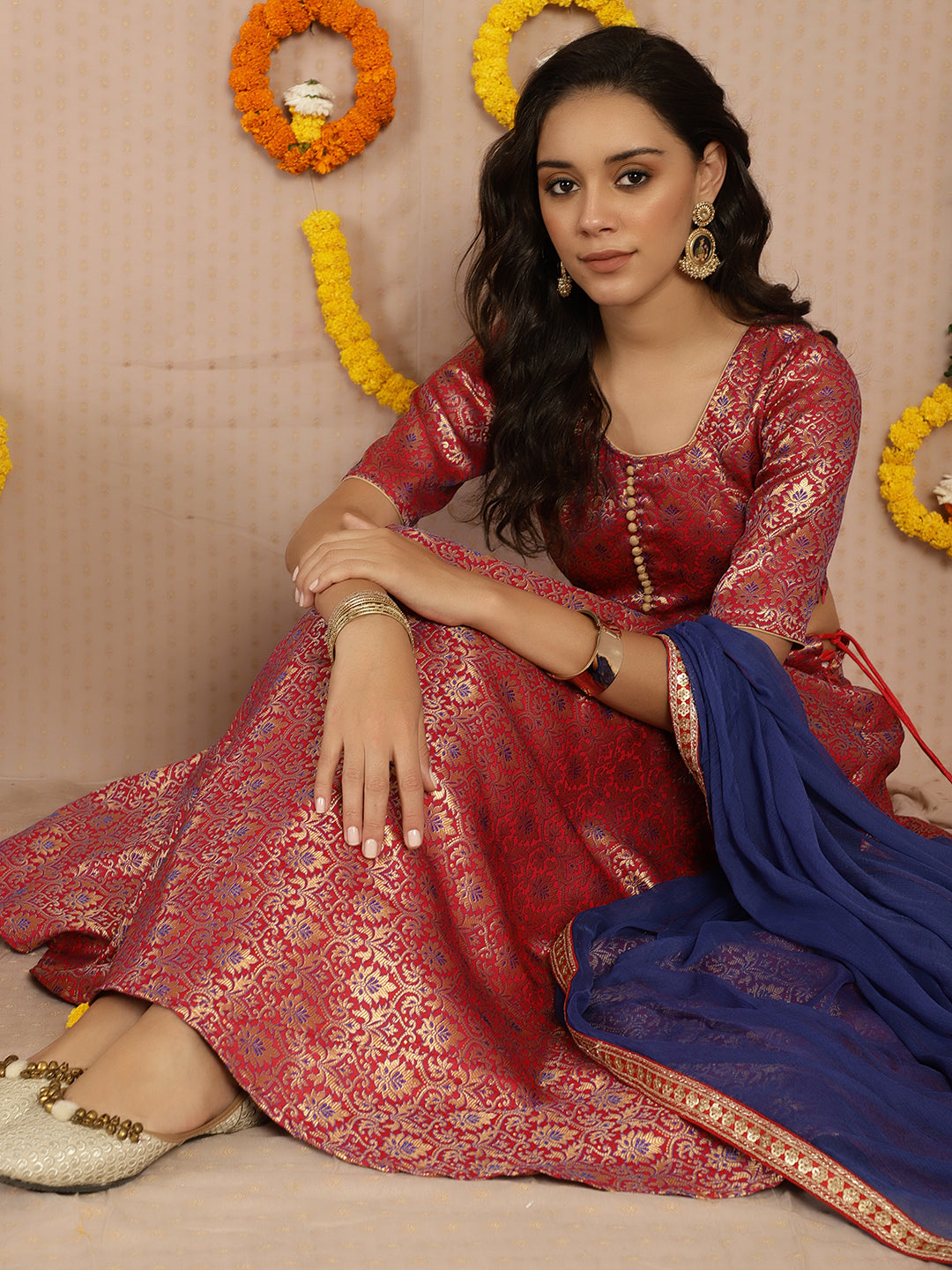 Red Brocade Lehenga Choli With Dupatta