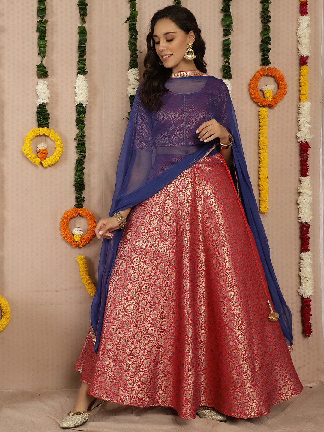 Red Brocade Lehenga Choli With Dupatta