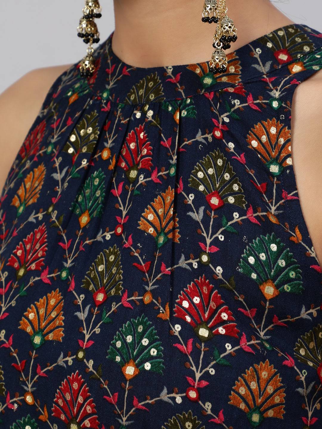 Navy Blue Gold Printed Top With Palazzo
