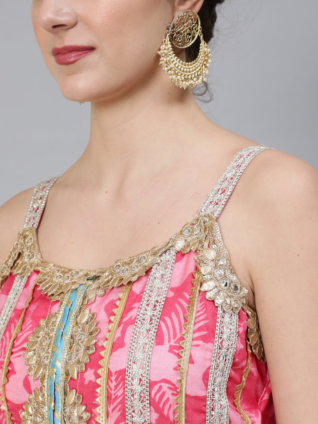 Pink Printed Anarkali Sharara With Dupatta